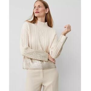 Foil cable mock neck sweater size S